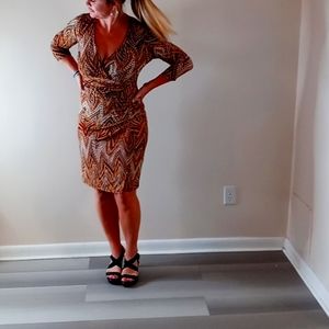 Beautiful Like New Midi Dress in Exotic Earth Tones with Geometric Design